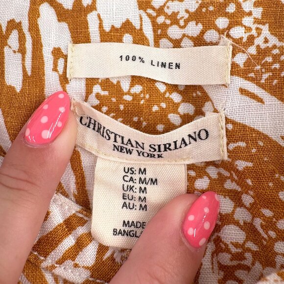 Christian Siriano Women's Sleeveless Printed Linen Top sz Medium Mustard Gold - Picture 2 of 5